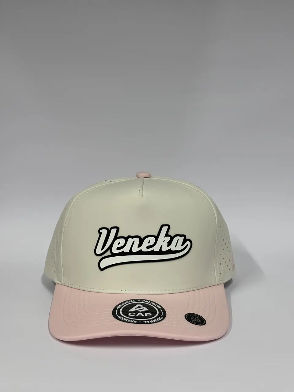 Gorra de lona 5p láser - Blanco x Rosado / Veneka  1