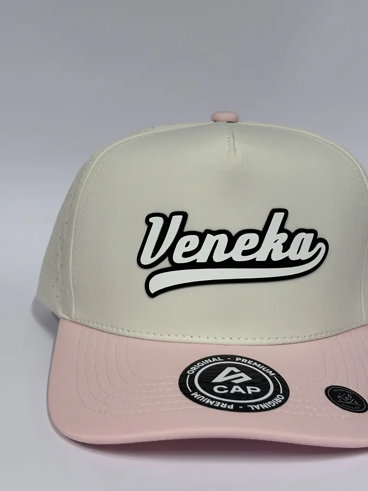 Gorra de lona 5p láser - Blanco x Rosado / Veneka  2
