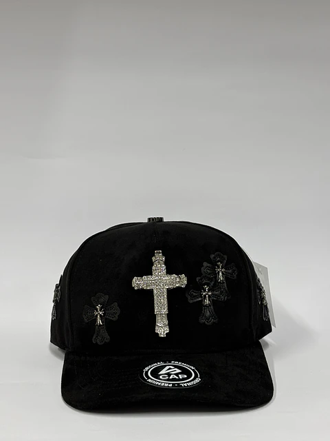 Gorra de gamuza 5p - Negro / Cruz cristales 