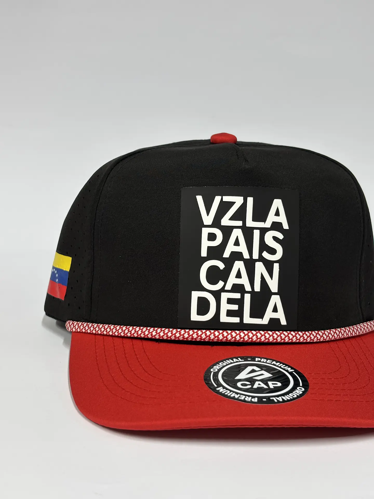 Gorra de lona 5p láser - Negro x rojo / Vzla país candela  2