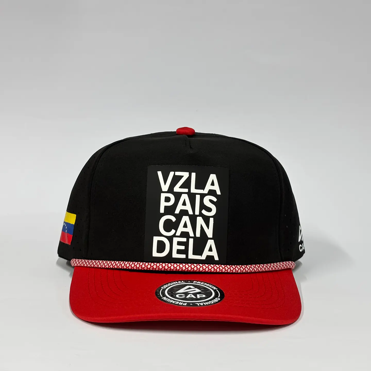 Gorra de lona 5p láser - Negro x rojo / Vzla país candela  1