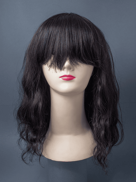 Ondulada con Flequillo Castaño Oscuro 30 cm