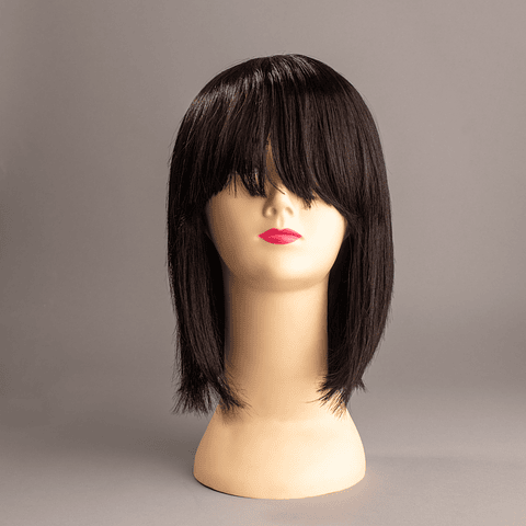 Melena Lisa con Flequillo Castaño Oscuro 35 cm