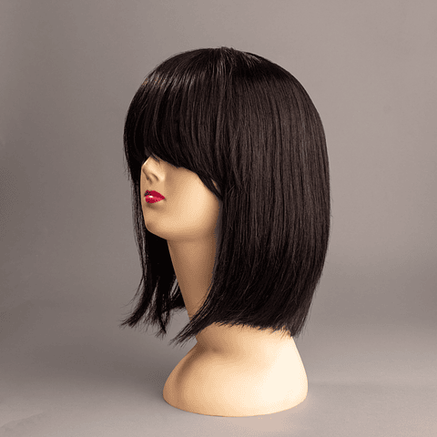 Melena Lisa con Flequillo Castaño Oscuro 35 cm