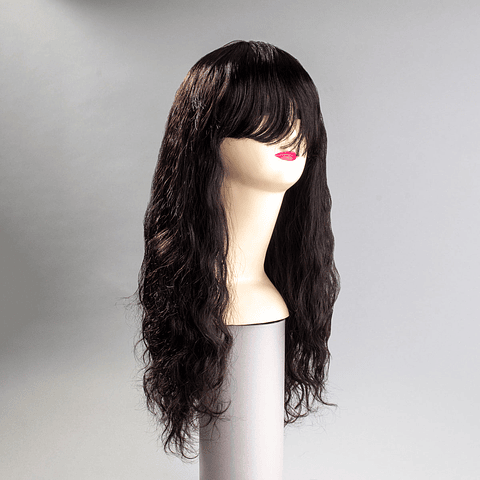 Ondulada Con Flequillo Castaño Oscuro 50 cm