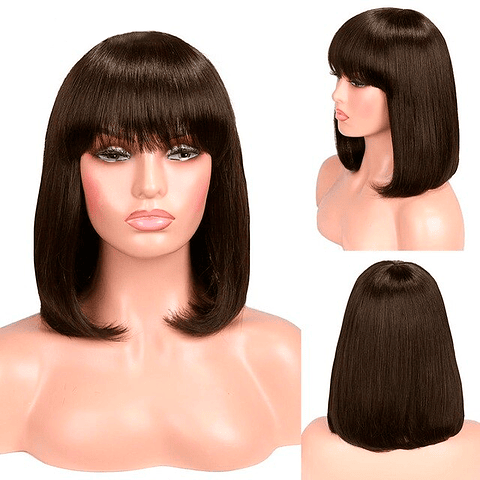 Melena Lisa con Flequillo Castaño 30 cm