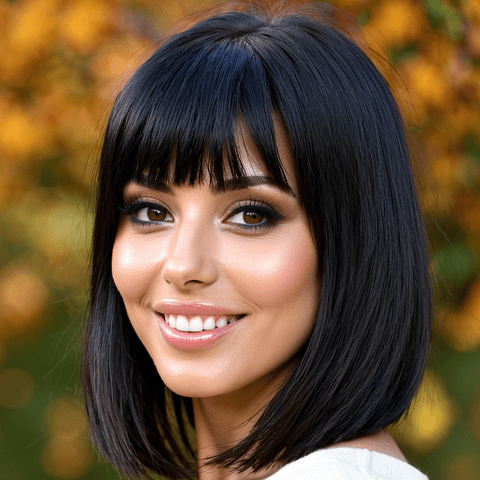 Melena Lisa con Flequillo Castaño Oscuro 30 cm