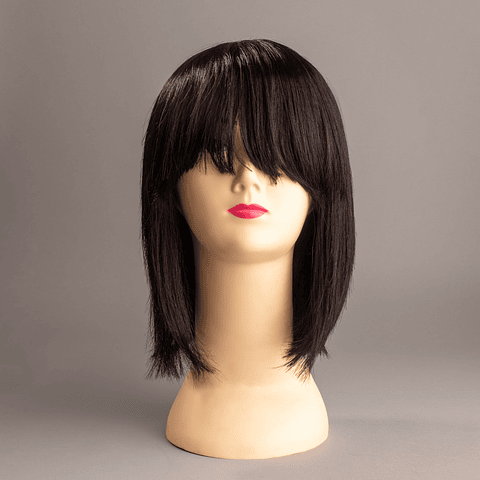 Melena Lisa con Flequillo Castaño Oscuro 25 cm