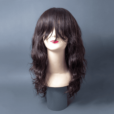 Ondulada Con Flequillo Castaño Oscuro 45 cm