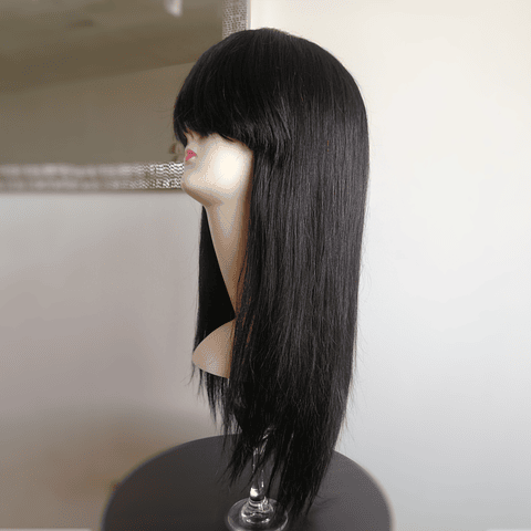 Melena Lisa con Flequillo Castaño Oscuro 45 cm