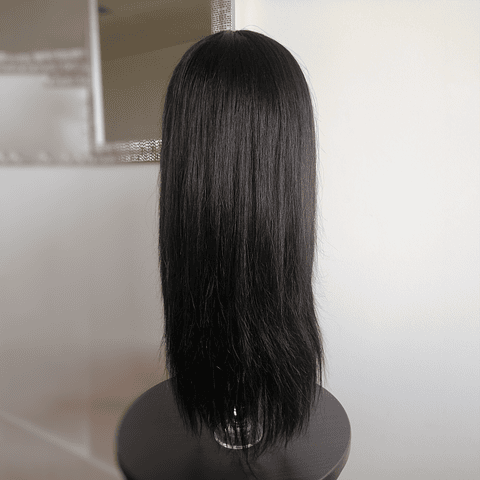 Melena Lisa con Flequillo Castaño Oscuro 45 cm