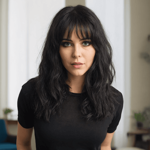 Ondulada con Flequillo Castaño Oscuro 40 cm