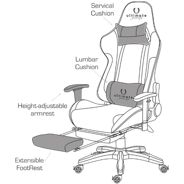 Cadeira Ultimate Gaming Orion, Branco I Preto I Encarnado