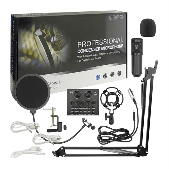 Kit Microfono Condensador, Con Brazo Y Tarjeta De Sonidos Y Efectos De Voz