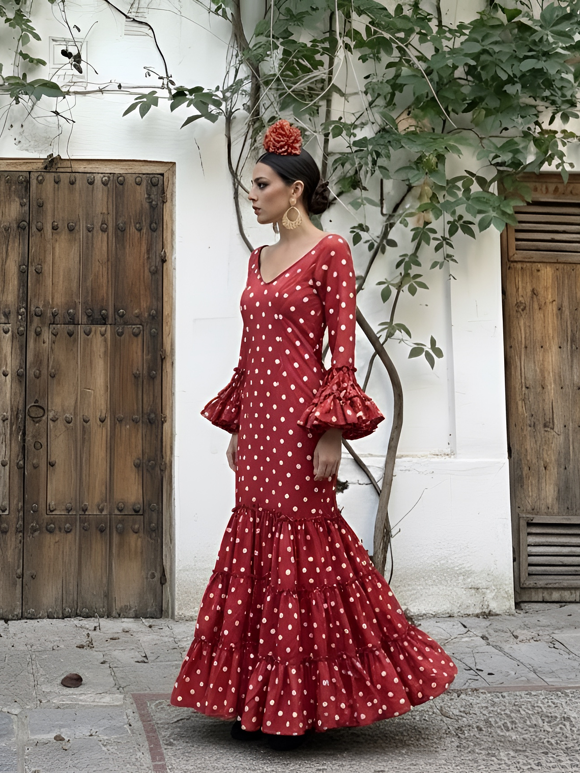 VESTIDO CARMEN ROJO LUNAR BLANCO 1