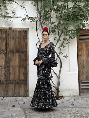 VESTIDO CARMEN NEGRO LUNAR BLANCO PEQUEÑO