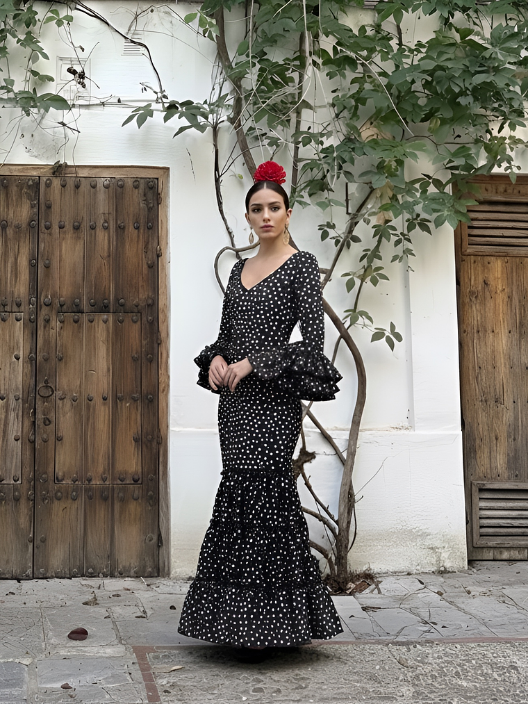 VESTIDO CARMEN NEGRO LUNAR BLANCO PEQUEÑO 1
