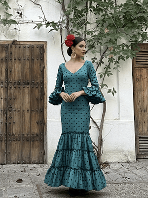 VESTIDO CARMEN VERDE PETRÓLEO LUNAR NEGRO MEDIANO