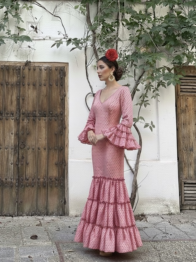VESTIDO CARMEN ROSA LUNAR ROJO 1