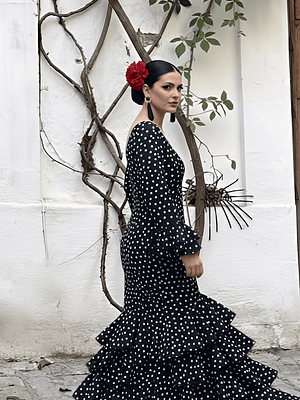 VESTIDO LUCÍA NEGRO LUNAR BLANCO PEQUEMEDIANO