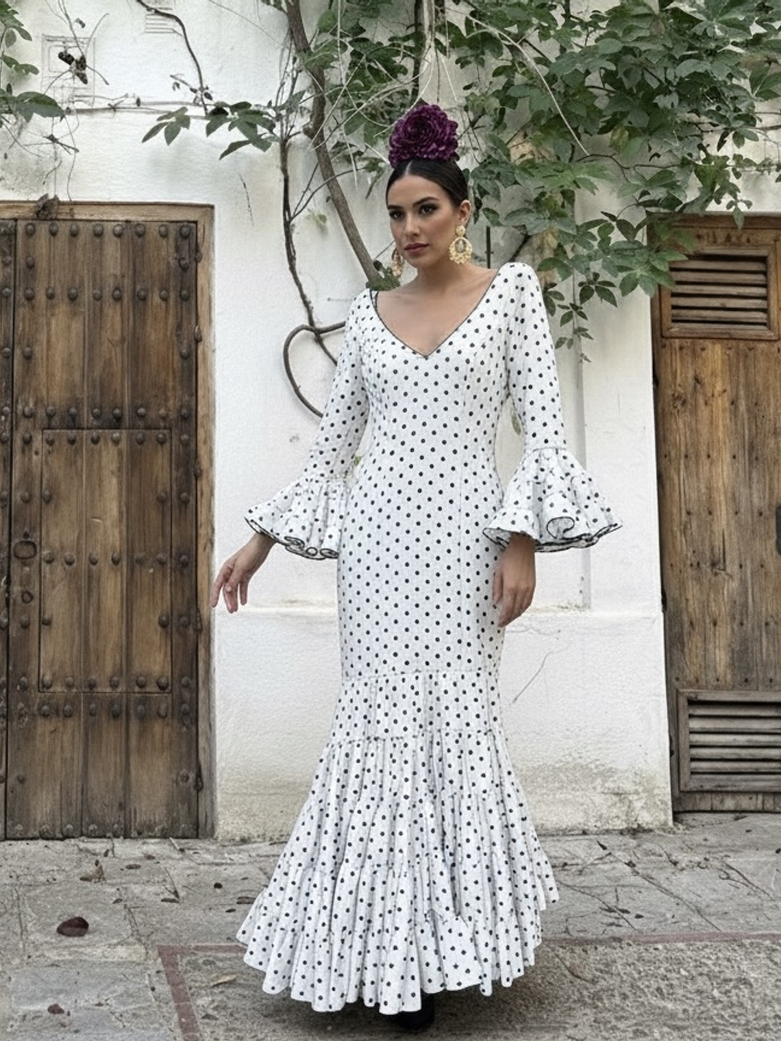 VESTIDO CARMELA BLANCO LUNAR VERDE 1