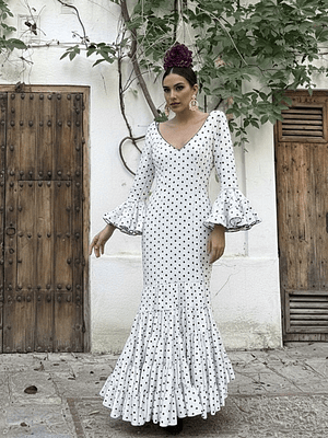 VESTIDO CARMELA BLANCO LUNAR VERDE