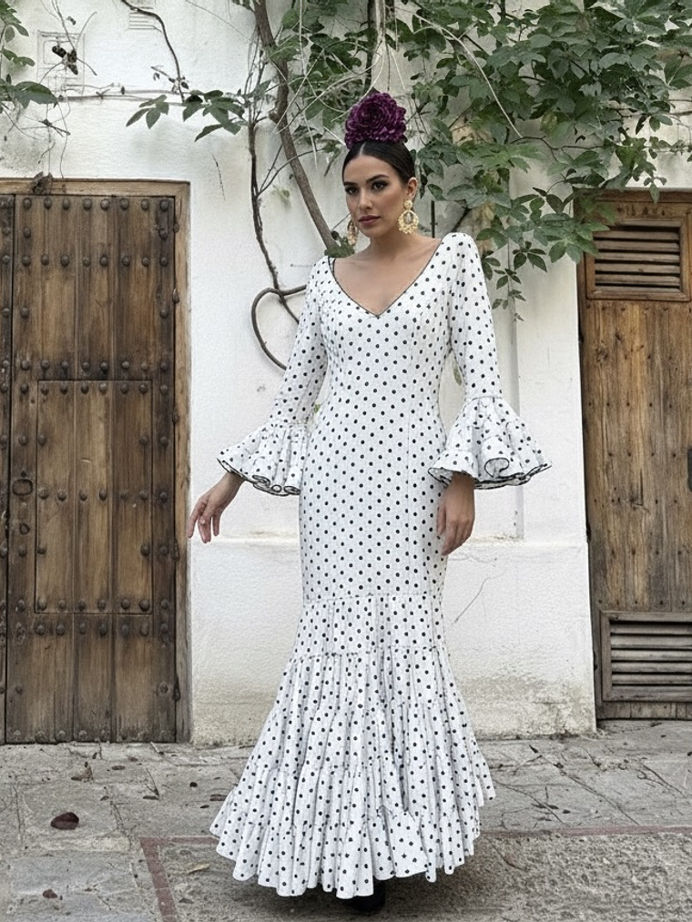 VESTIDO CARMELA BLANCO LUNAR VERDE 1