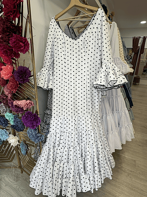 VESTIDO CARMELA BLANCO LUNAR VERDE