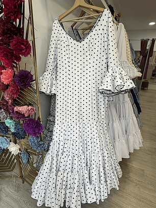 VESTIDO CARMELA BLANCO LUNAR VERDE