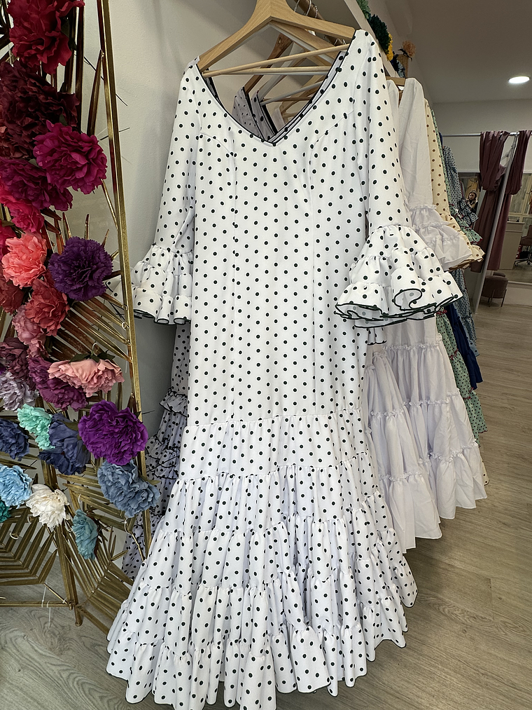 VESTIDO CARMELA BLANCO LUNAR VERDE 2