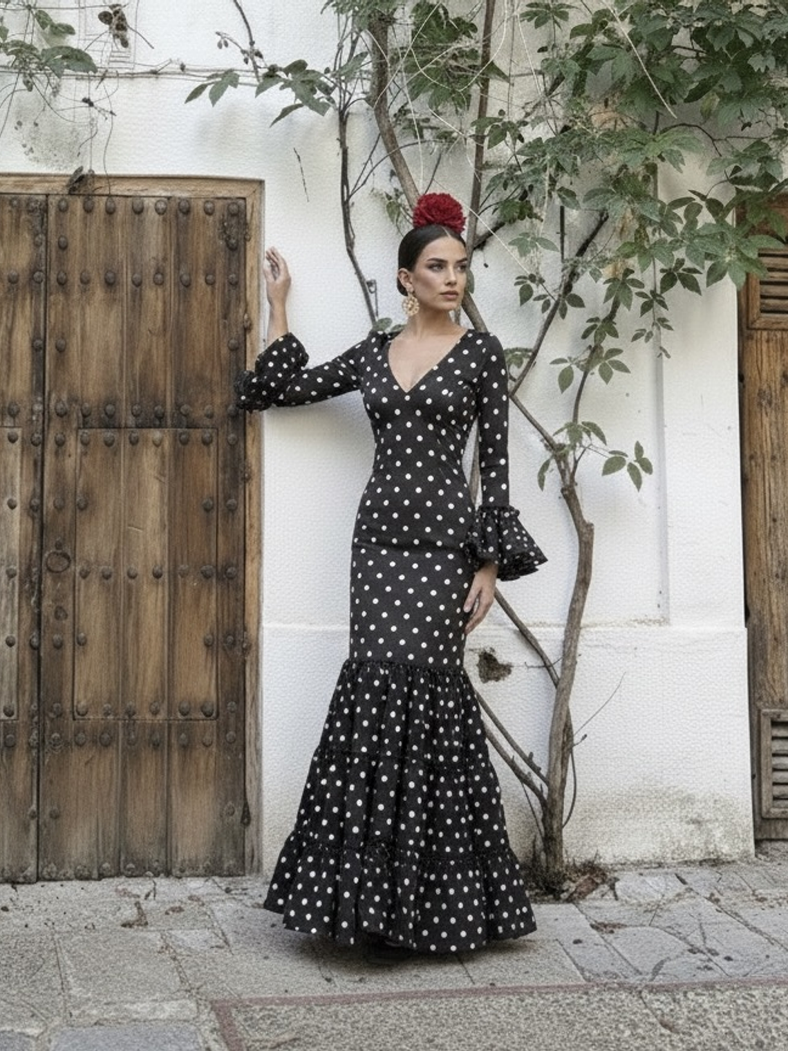 VESTIDO CARMEN NEGRO LUNAR BLANCO  1