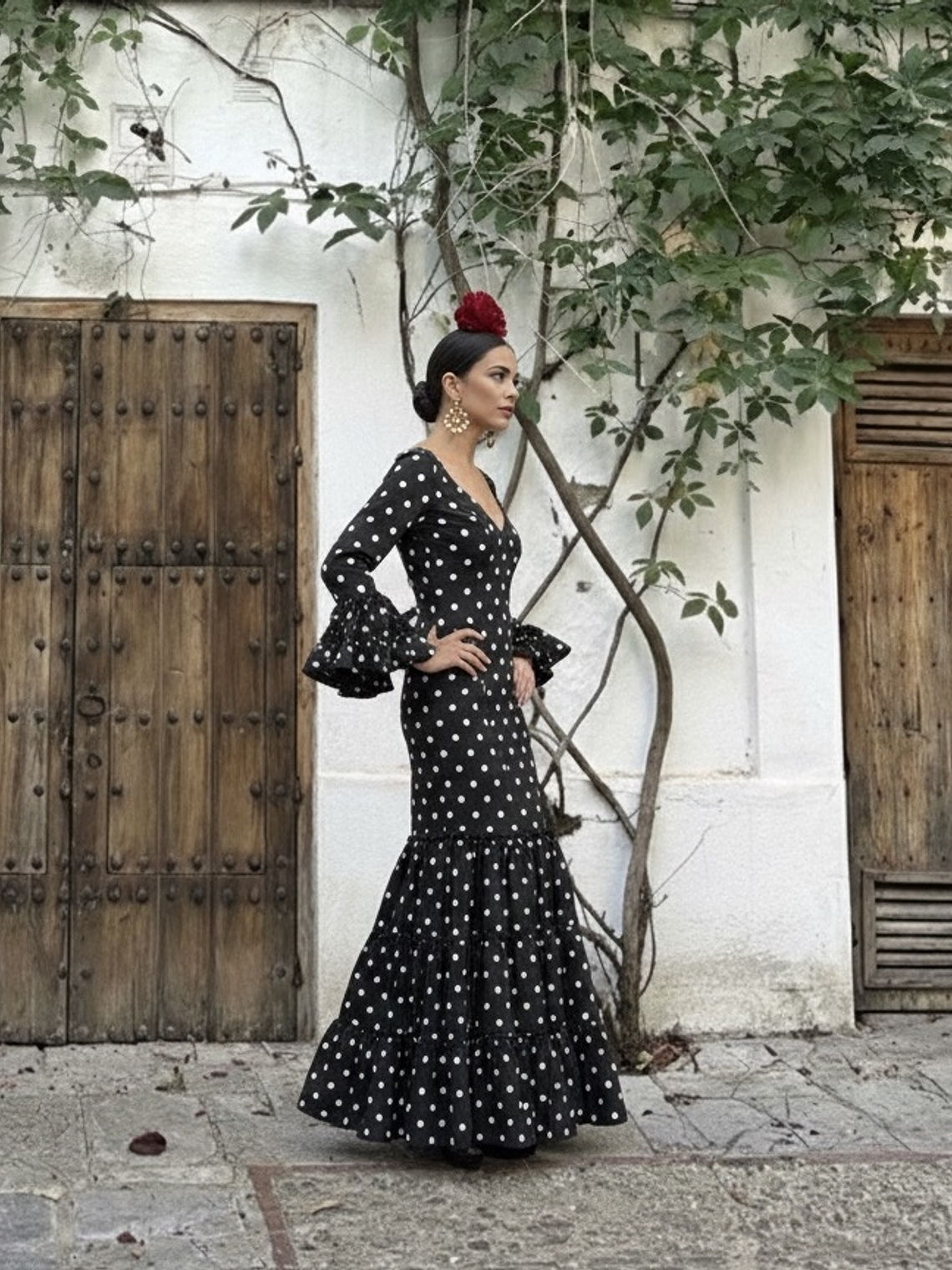 VESTIDO CARMEN NEGRO LUNAR BLANCO  3