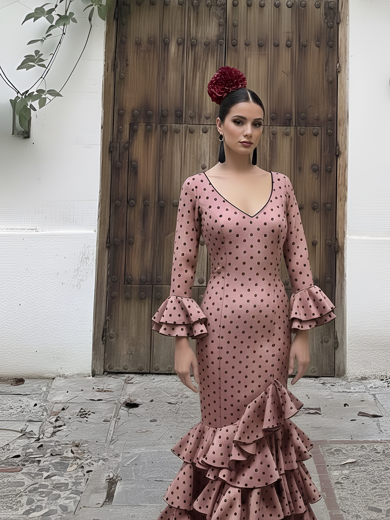 VESTIDO LUCÍA ROSA PALO LUNAR NEGRO PEQUEÑO 1