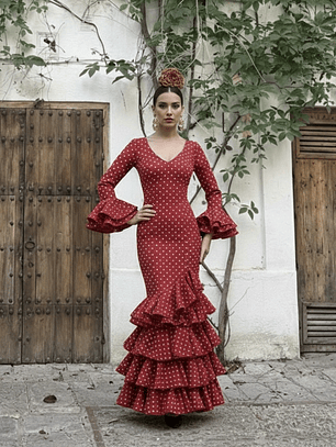 VESTIDO LUCÍA ROJO LUNAR BLANCO
