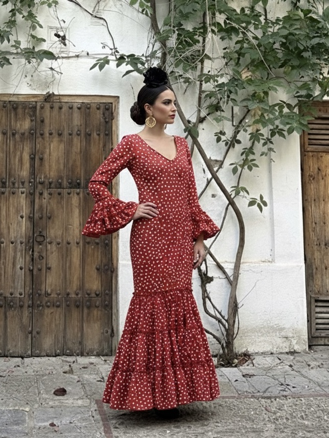 VESTIDO CARMEN ROJO LUNAR BLANCO MEDIANO 1