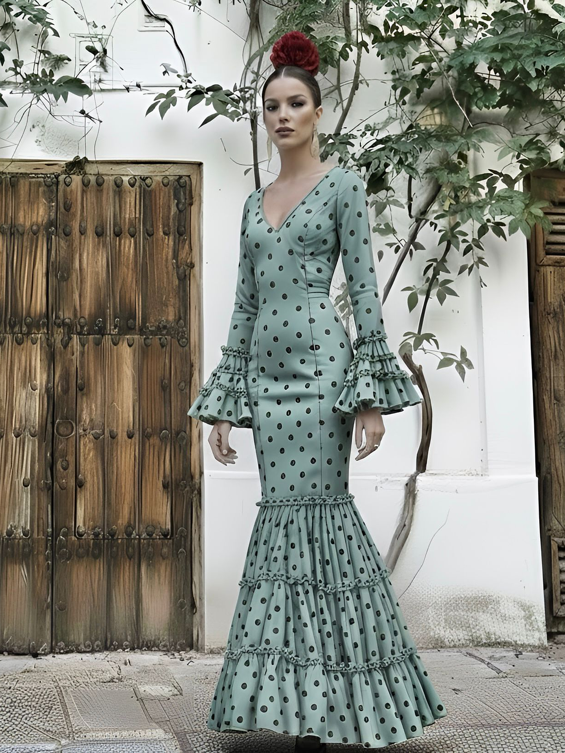 VESTIDO CARMEN VERDE LUNAR NEGRO 1