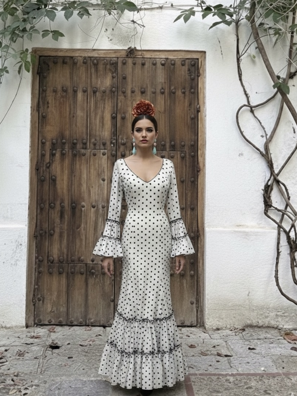 VESTIDO LEONOR BLANCO LUNAR NEGRO 1