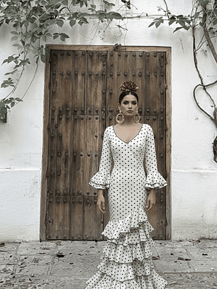 VESTIDO LUCÍA BLANCO LUNAR NEGRO