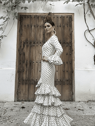 VESTIDO LUCÍA BLANCO LUNAR NEGRO