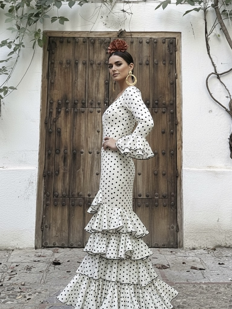 VESTIDO LUCÍA BLANCO LUNAR NEGRO 2