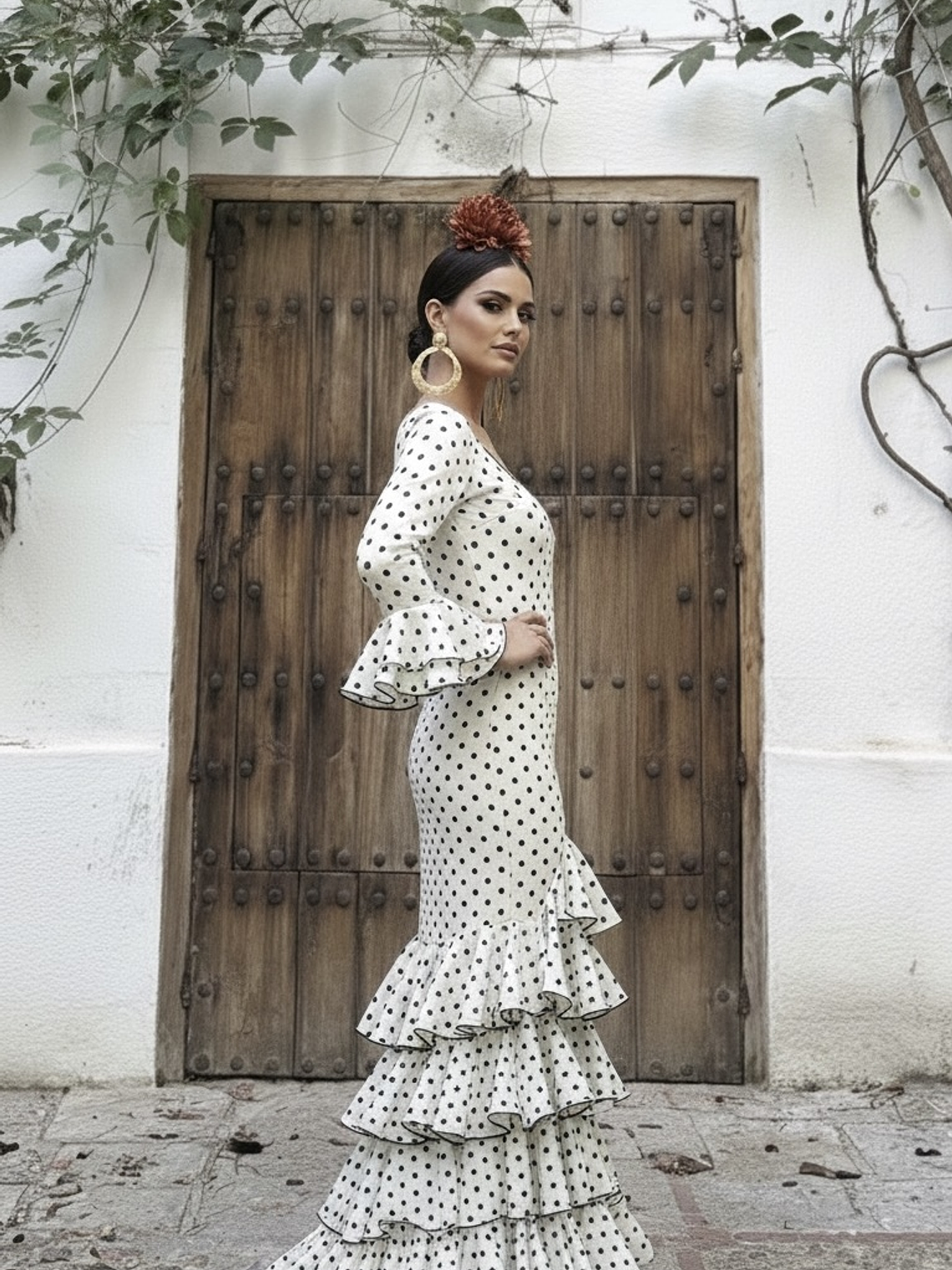 VESTIDO LUCÍA BLANCO LUNAR NEGRO 3