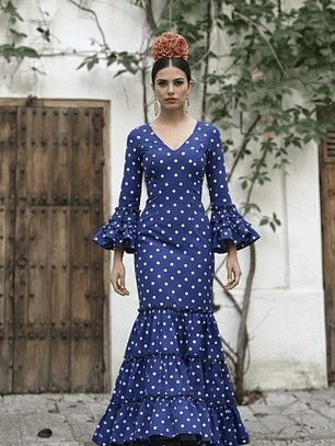 VESTIDO CARMEN AZULINA LUNAR BLANCO