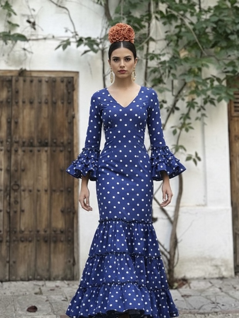 VESTIDO CARMEN AZULINA LUNAR BLANCO 1