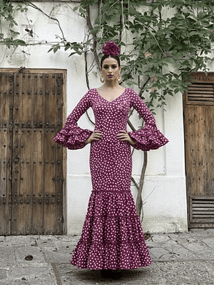 VESTIDO CARMEN FRAMBUESA LUNAR BLANCO