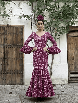 VESTIDO CARMEN FRAMBUESA LUNAR BLANCO