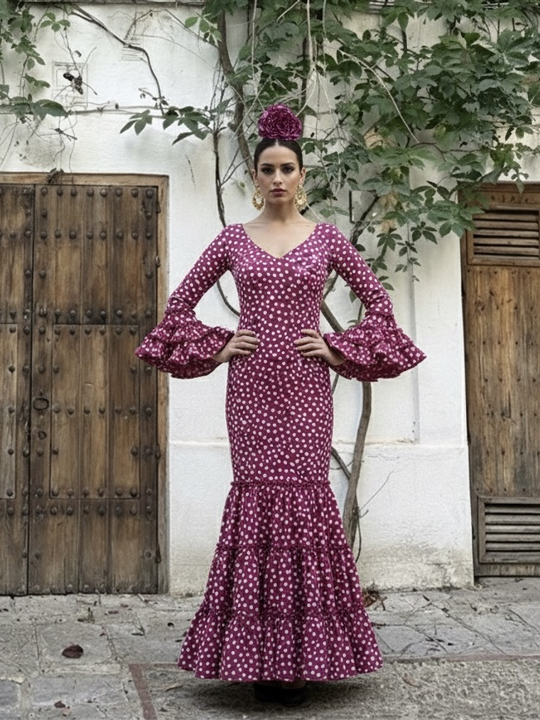 VESTIDO CARMEN FRAMBUESA LUNAR BLANCO 1