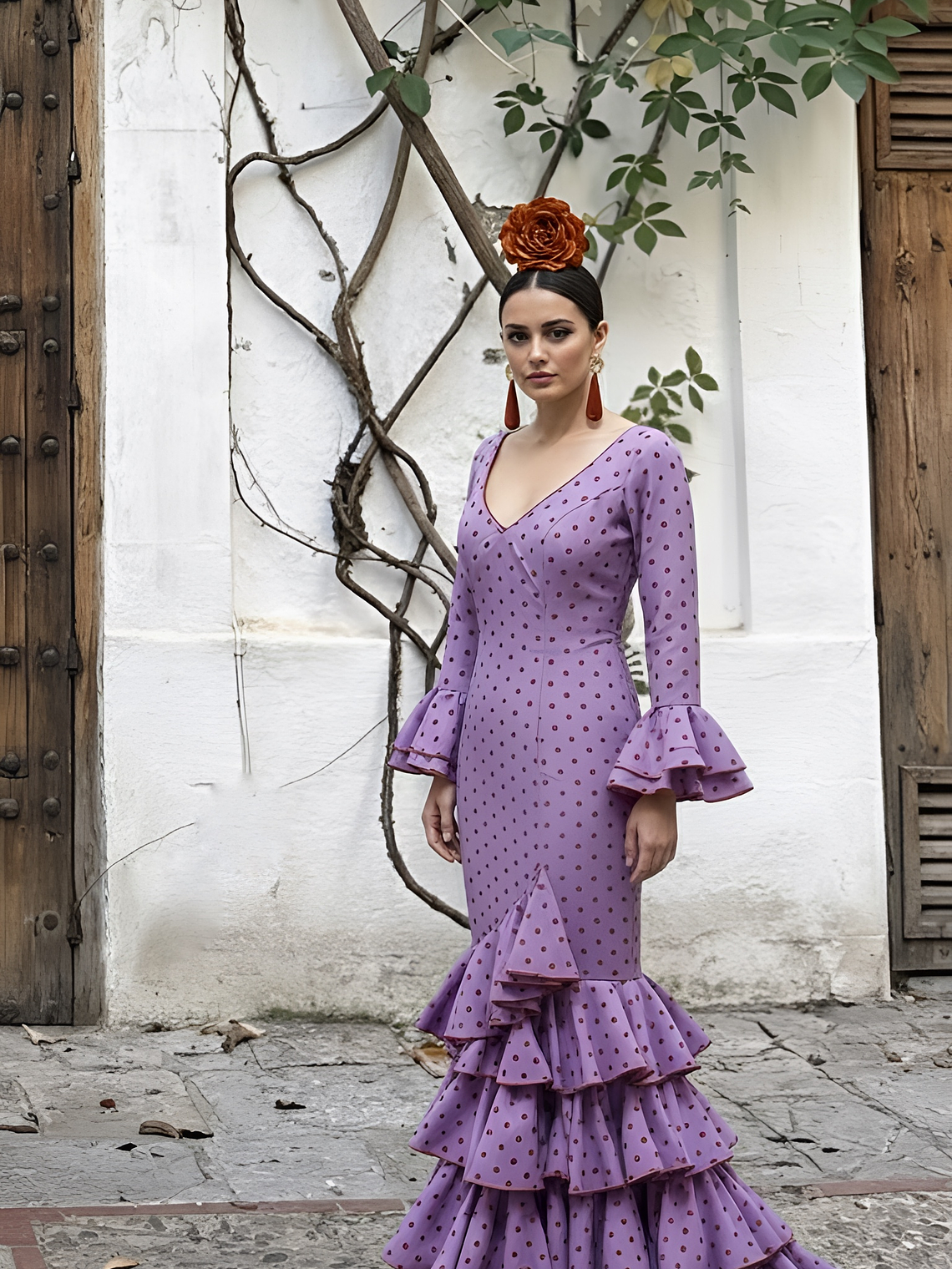 VESTIDO LUCÍA MALVA LUNAR NARANJA 1