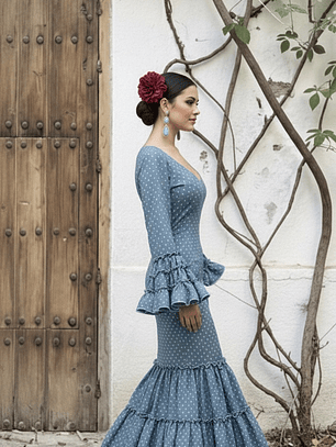 VESTIDO CARMEN PLOMO LUNAR CELESTE