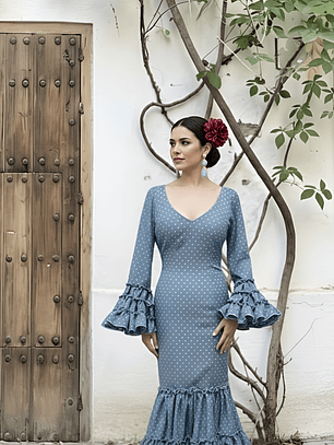 VESTIDO CARMEN PLOMO LUNAR CELESTE