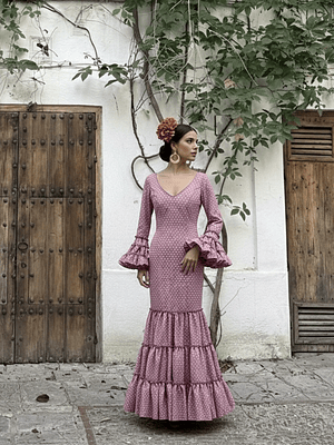 VESTIDO CARMEN ROSA CLARO LUNAR BLANCO